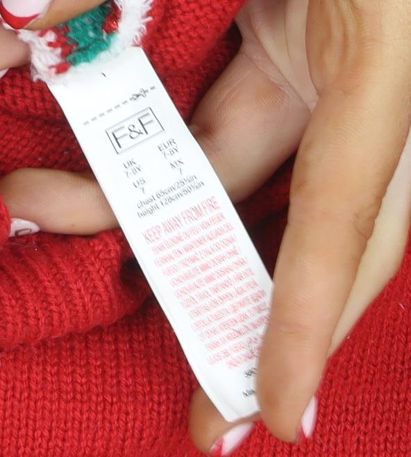 Girls UK Size 6 Years F&F Red Pullover Jumper
