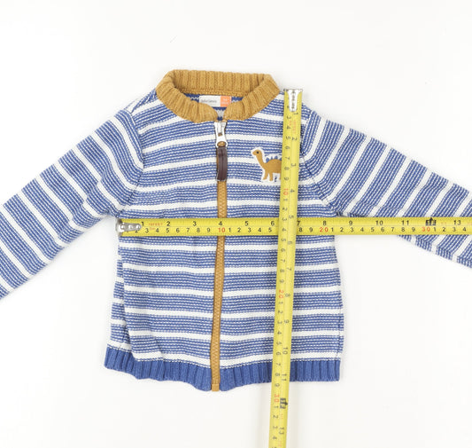 John Lewis Blue Striped Dinosaur Full Zip Cotton Baby Jumper 3-6 Months