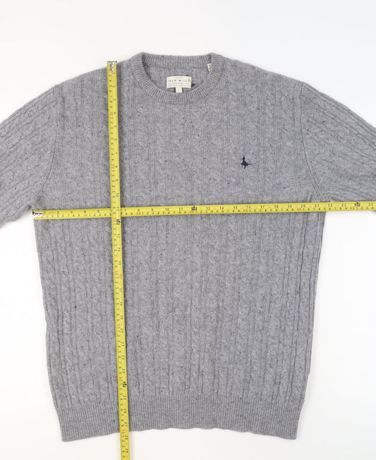 Jack Wills Men's Grey Lambswool Cable Knit Jumper Size L