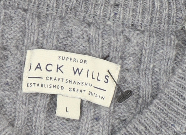 Jack Wills Men's Grey Lambswool Cable Knit Jumper Size L