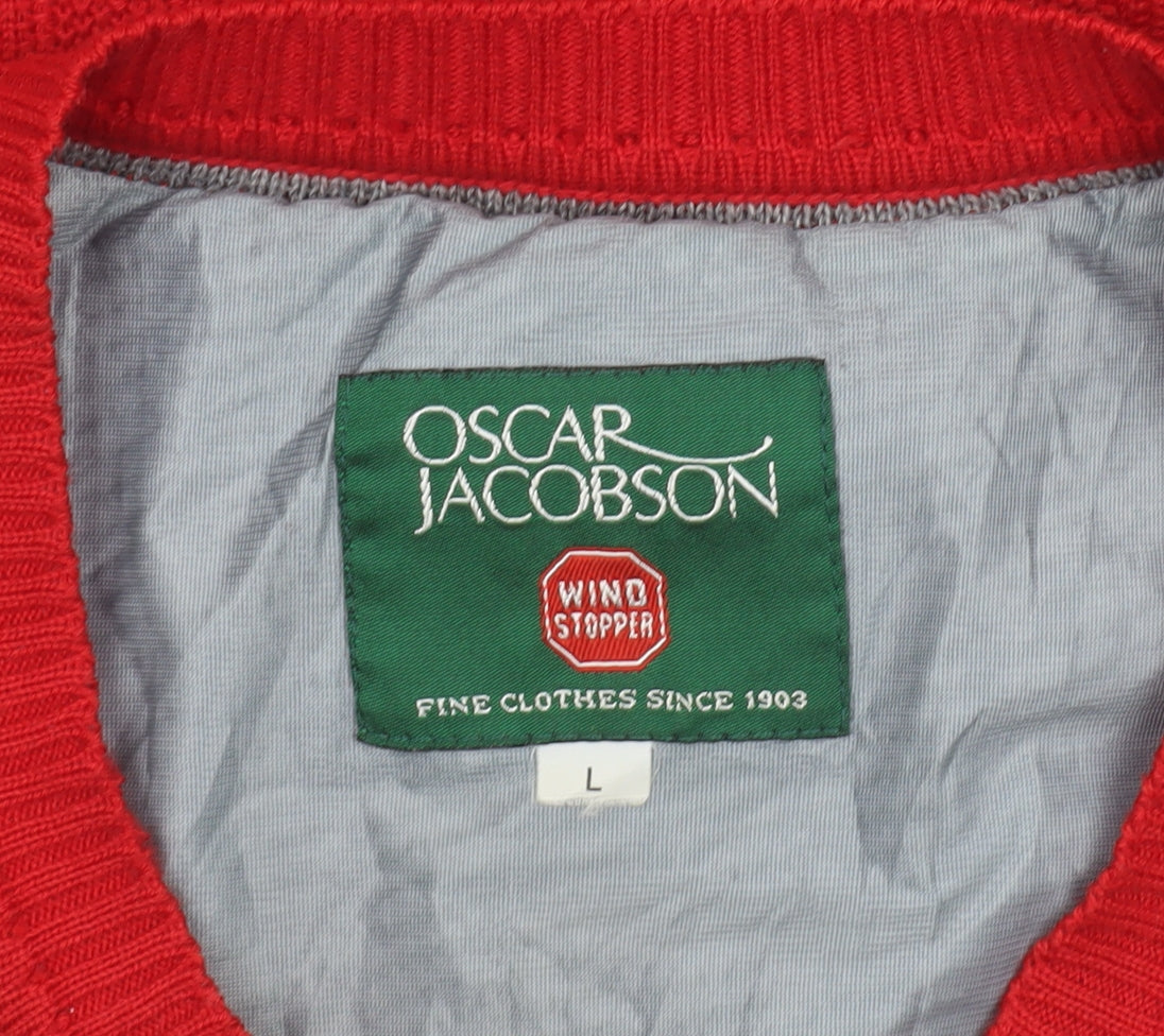 Oscar Jacobson Men's Red Wool Blend V-Neck Golf Vest L