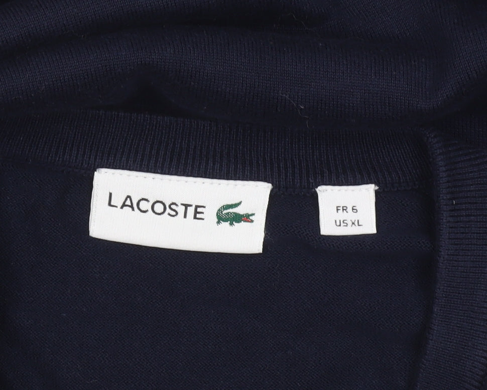 Lacoste Men's Blue V-Neck Cotton Wool Silk Jumper XL