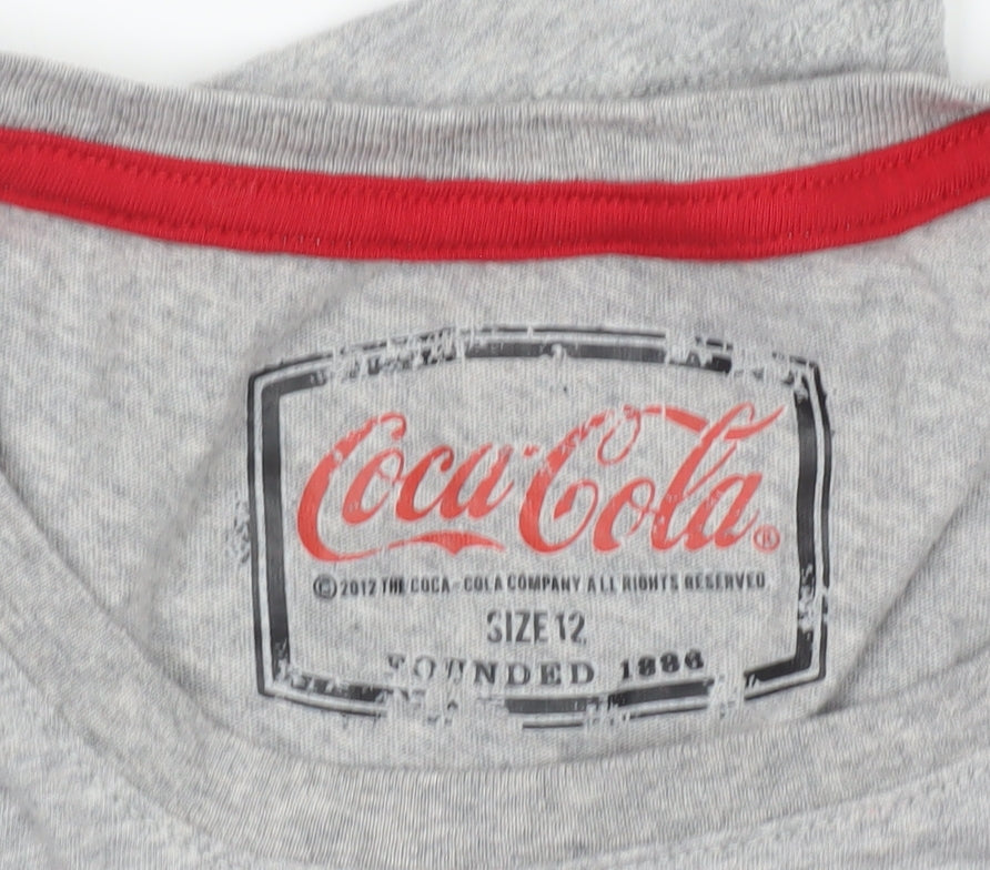 Womens UK Size 12 Coca-Cola Grey Basic T-Shirt
