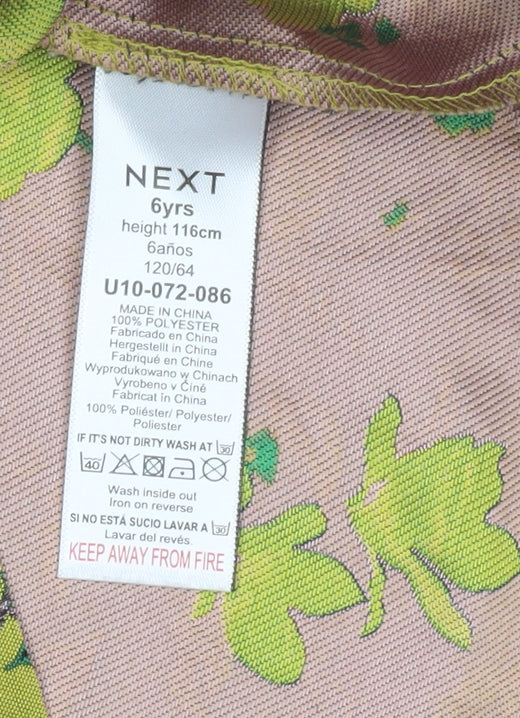 Next Girls Green Floral Puff Sleeve A-Line Party Dress Size 6 Years