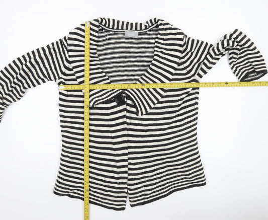 Wallis Women Black White Striped Knit Cardigan Size 14