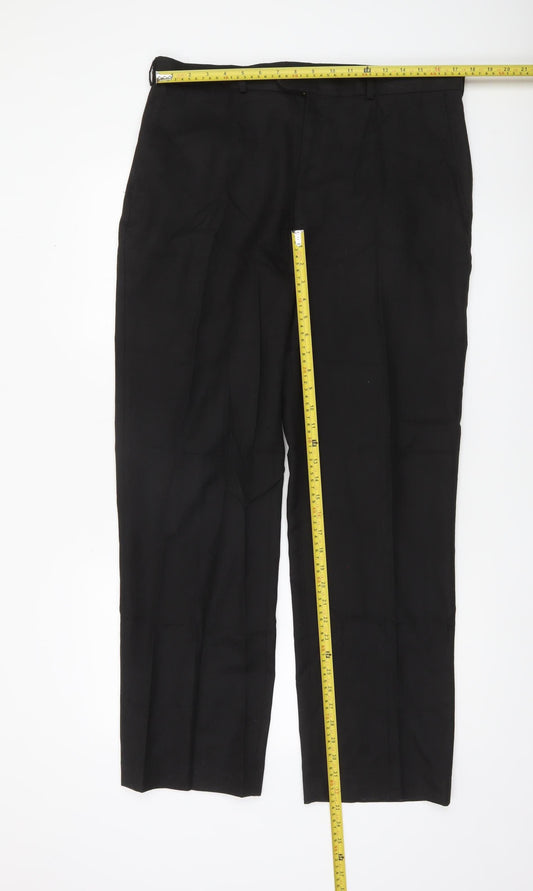 Mens UK Size L David Luke Regular Fit Dress Pants Black Trousers
