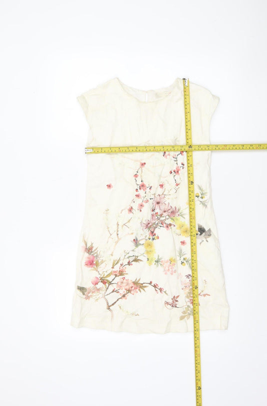 Zara Girls Ivory Floral Cotton Shift Dress 13-14 Years Spring Summer