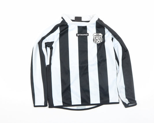 Additional front view of Stanno boys’ black white long sleeve football jersey shirt, size 12, years