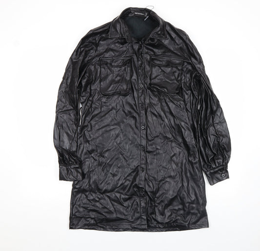 Womens UK Size 8 PRETTYLITTLETHING Black Trench Coat