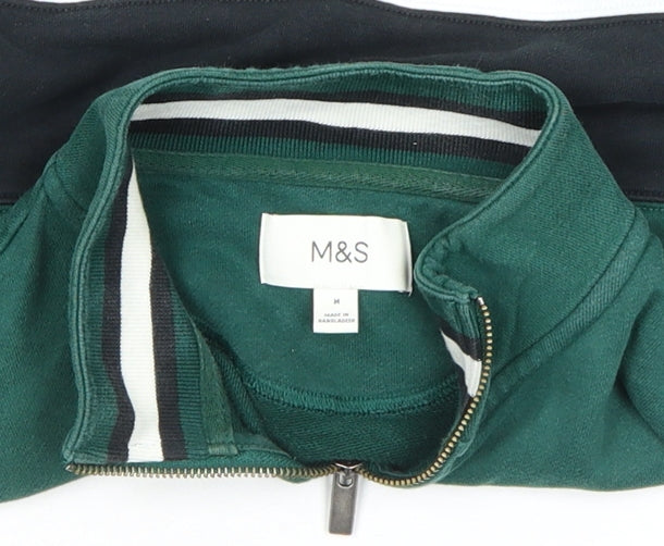 Mens UK Size M Marks and Spencer Green 1/2 Zip Sweatshirt