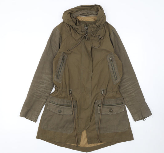 Womens UK Size XS Zara Basic Green Parka Coat