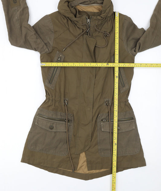 Womens UK Size XS Zara Basic Green Parka Coat
