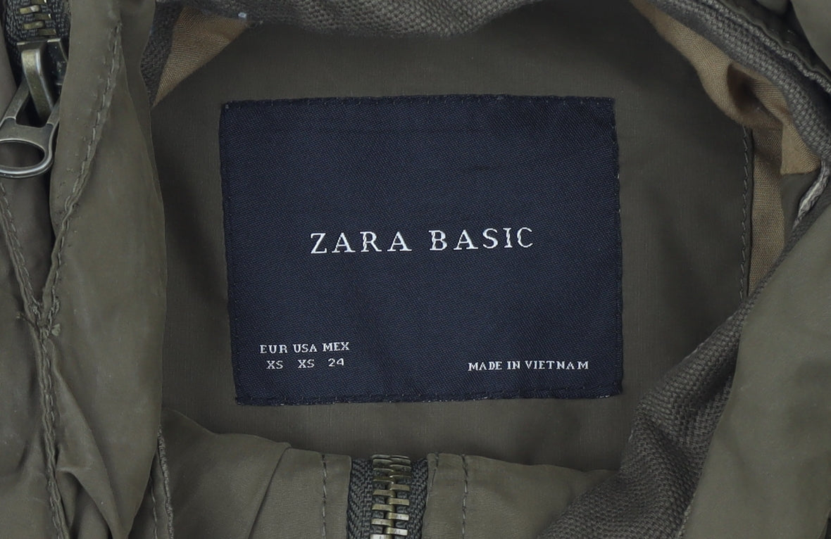 Womens UK Size XS Zara Basic Green Parka Coat