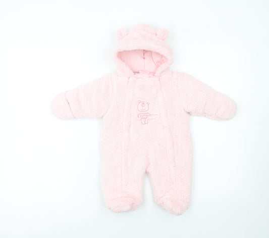Bebe Bonito Pink Hooded Fleece Bear Coverall 0-3 Months Unisex Baby