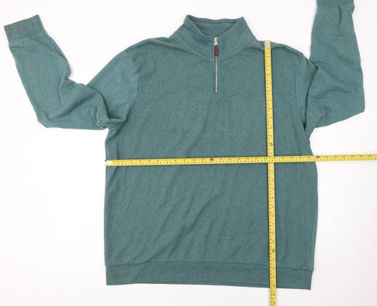 Next Men Green 2XL 1/2 Zip High Neck Cotton Blend Jumper