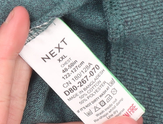 Next Men Green 2XL 1/2 Zip High Neck Cotton Blend Jumper