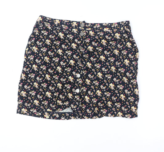 New Look Women Blue Floral A-Line Corduroy Skirt Size 12