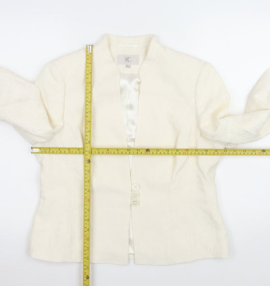 CC Women Ivory Textured Long Sleeve Suit Jacket Size 14