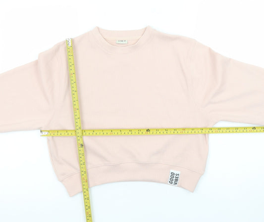 F&F Girls Beige Pullover Sweatshirt 12-13 Years Crew Neck 'Good Vibes'