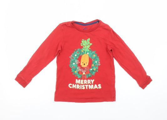 Lily & Dan Boys Red Christmas Pyjama Top 5-6 Years Long Sleeve Cotton