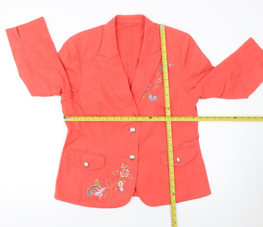 Basler Womens Red Floral Embroidered Cotton Blazer Size 14
