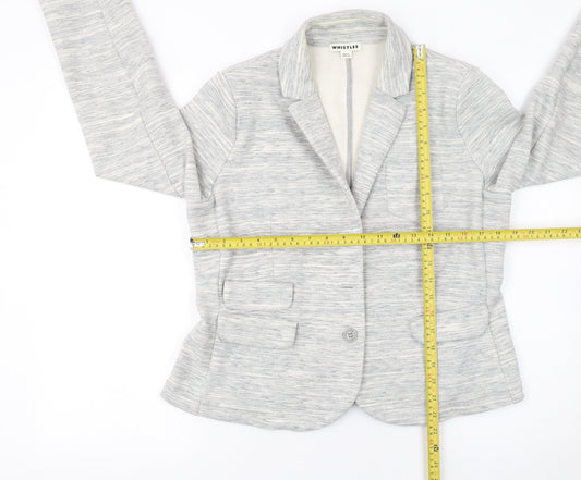 Whistles Women's Grey Single-Breasted Blazer UK 16 Cotton Blend