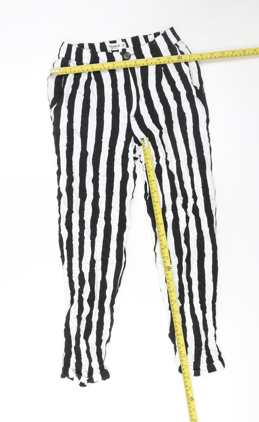 Pull&Bear Womens Black White Striped Viscose Tapered Trousers Size 8