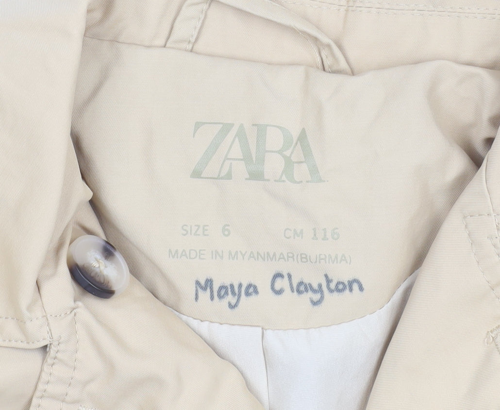 Brand and care label for Zara girls’ beige trench coat 6 years double-breasted mid-length jacket
