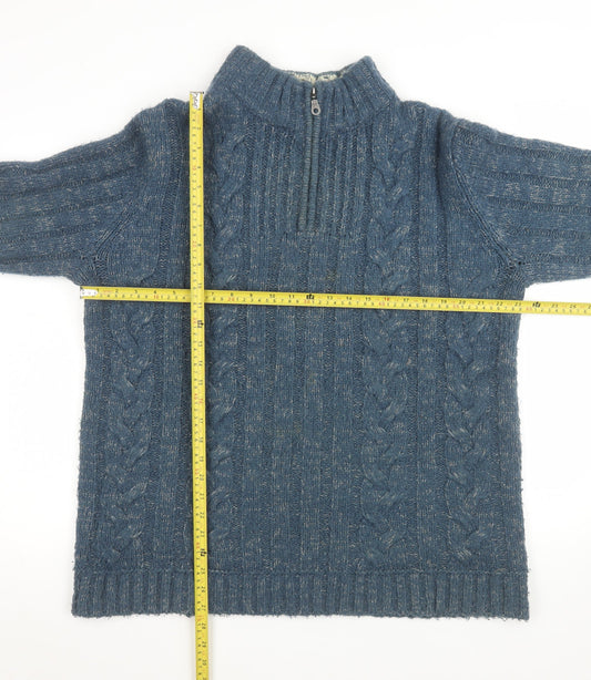 Peter Storm Men Blue L 1/4 Zip Cable-Knit Jumper Wool Blend