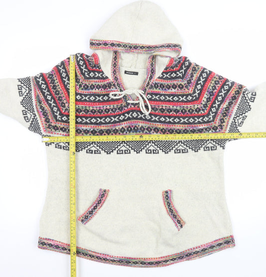 Roman Men’s Beige Fair Isle Hooded Knit Jumper L Casual Winter Pullover