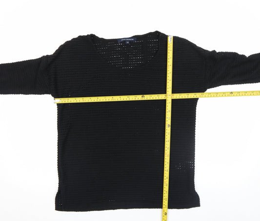 French Connection Women Black XS Cotton Blend 3/4 Sleeve Top