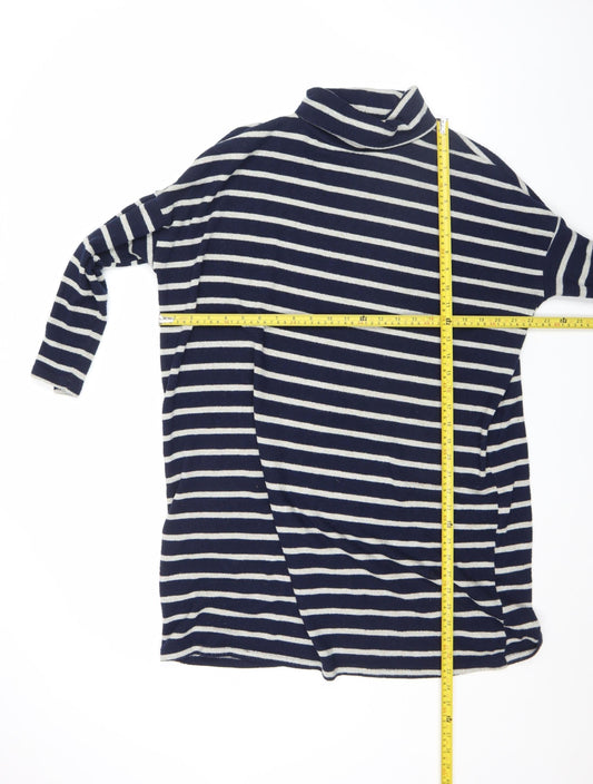 Dorothy Perkins Women Blue Striped Roll Neck Long Sleeve Jumper Size 12