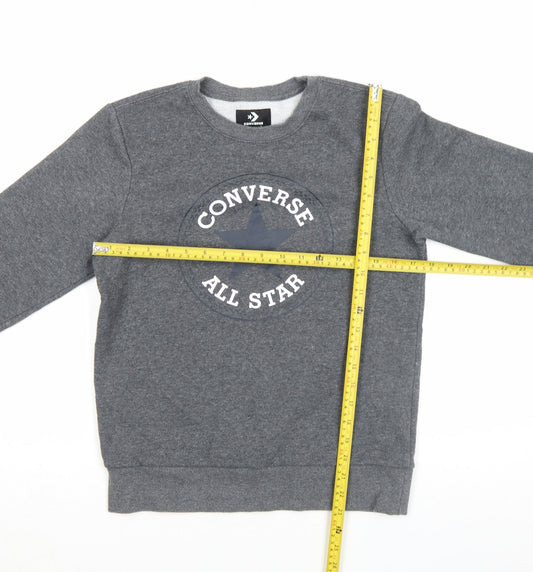 Converse Boys Grey 12-13 Years Pullover Fleece Sweatshirt Crew Neck Logo Jumper
