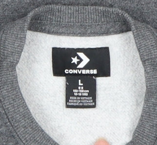 Additional view of Converse boys’ grey 12-13 years pullover fleece sweatshirt crew neck logo jumper