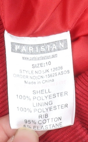 Womens UK Size 10 Parisian Red Bomber Jacket