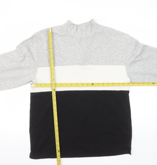 H&M Boys Grey White Black Colourblock 1/4 Zip Sweatshirt 14Y