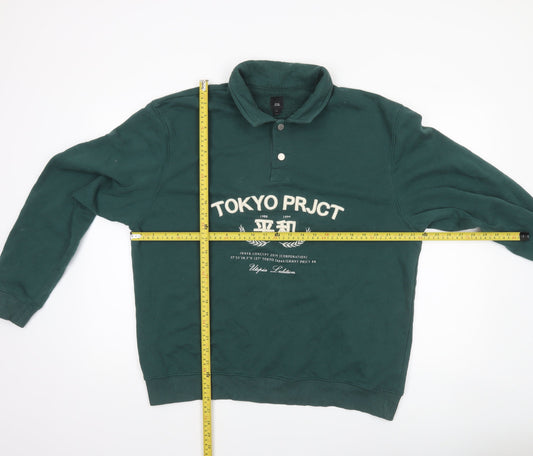 Mens UK Size L River Island Green Henley Sweatshirt