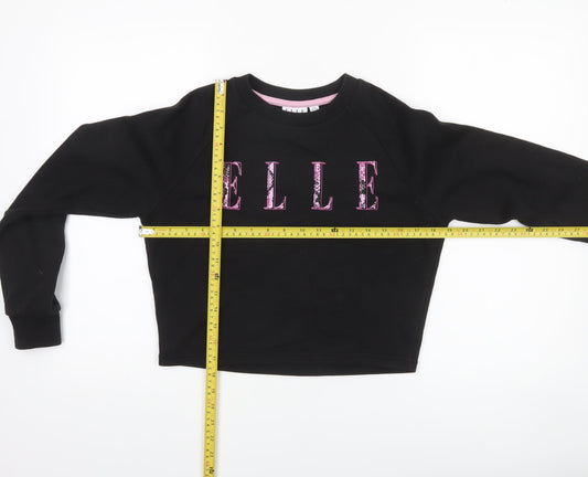 ELLE Girls Black Crew Neck Pullover Sweatshirt 12-13 Years Cotton Blend