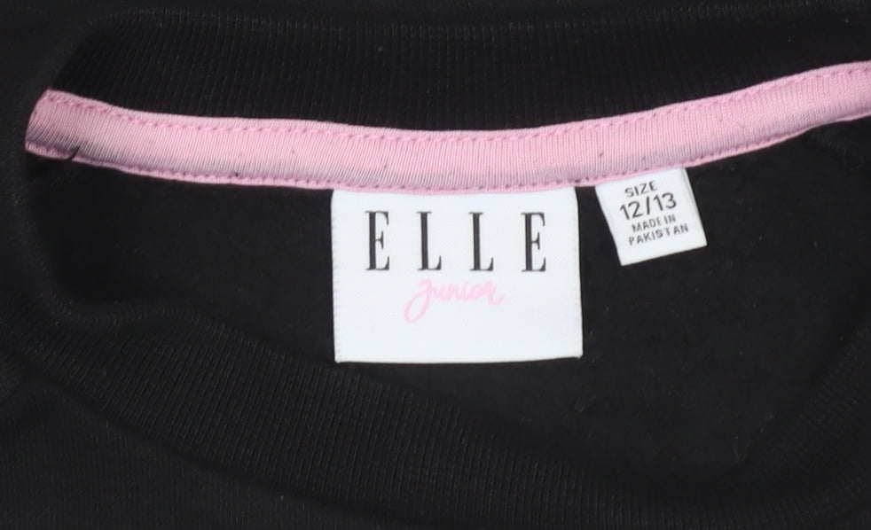 Additional view of ELLE girls’ black crew neck pullover sweatshirt 12-13 years cotton blend