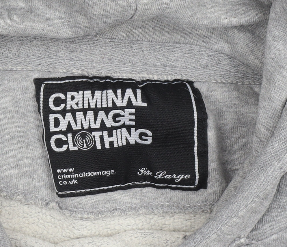 Mens UK Size L Criminal Damage Grey Pullover Hoodie