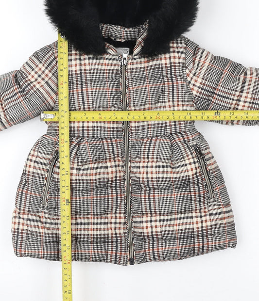 Next Unisex Baby Multicoloured Check Puffer Coat 9-12 Months Hooded Winter Jacket