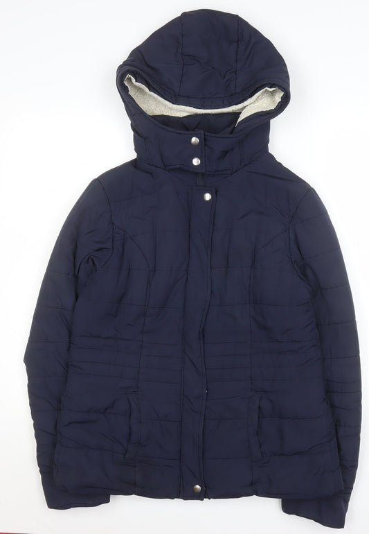 Jacqueline de Yong Women's Blue Size 10 Hooded Puffer Jacket