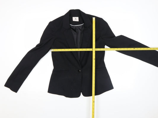 Tu Women Black Slim Fit One Button Blazer Jacket Size 12
