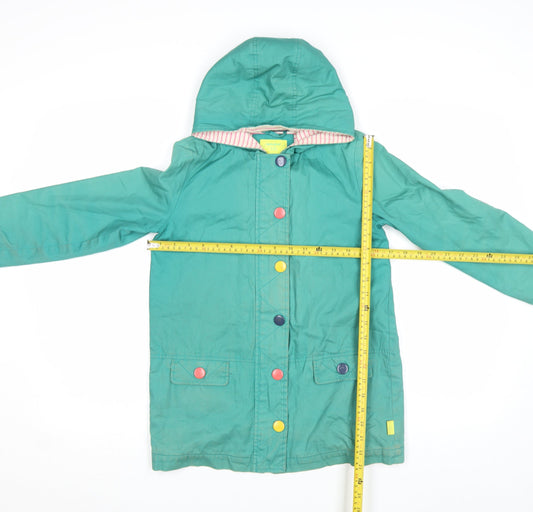 White Stuff Girls Green Hooded Rain Coat 9-10 Years Cotton Lined Mid-Length