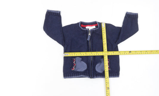 The Little White Company Blue Cotton Full Zip Animal Baby Cardigan 3-6 Months