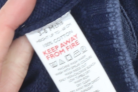 Additional view of The Little White Company Blue Cotton Full Zip Animal Baby Cardigan 3-6 Months