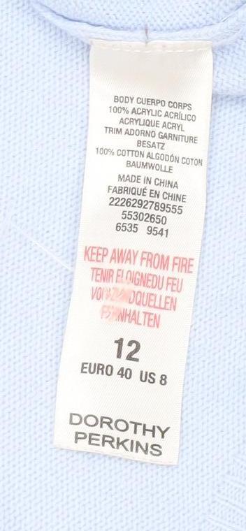 Womens UK Size 12 Dorothy Perkins Blue Pullover Jumper