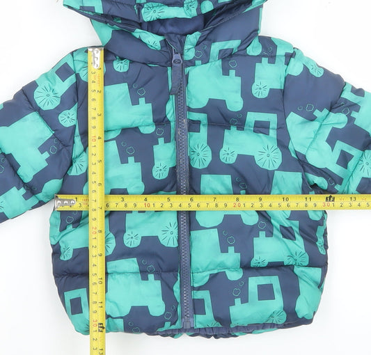 Marks and Spencer Unisex Baby Blue Tractor Puffer Jacket 6-9 Months Hooded