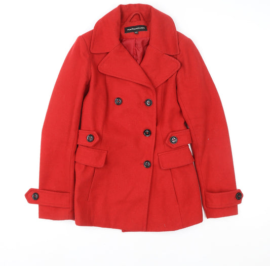 Womens UK Size 10 Warehouse Red Pea Coat