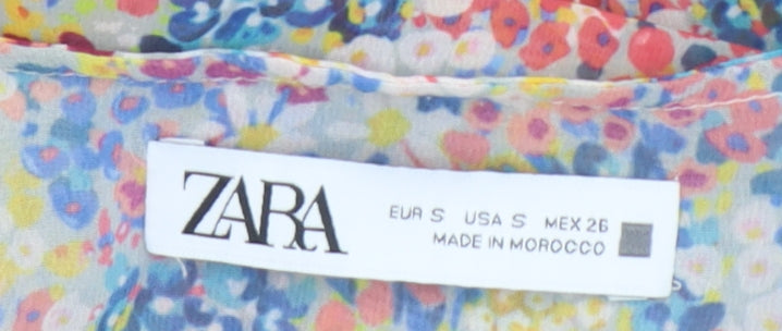 Womens UK Size S Zara Multicoloured Cropped Blouse